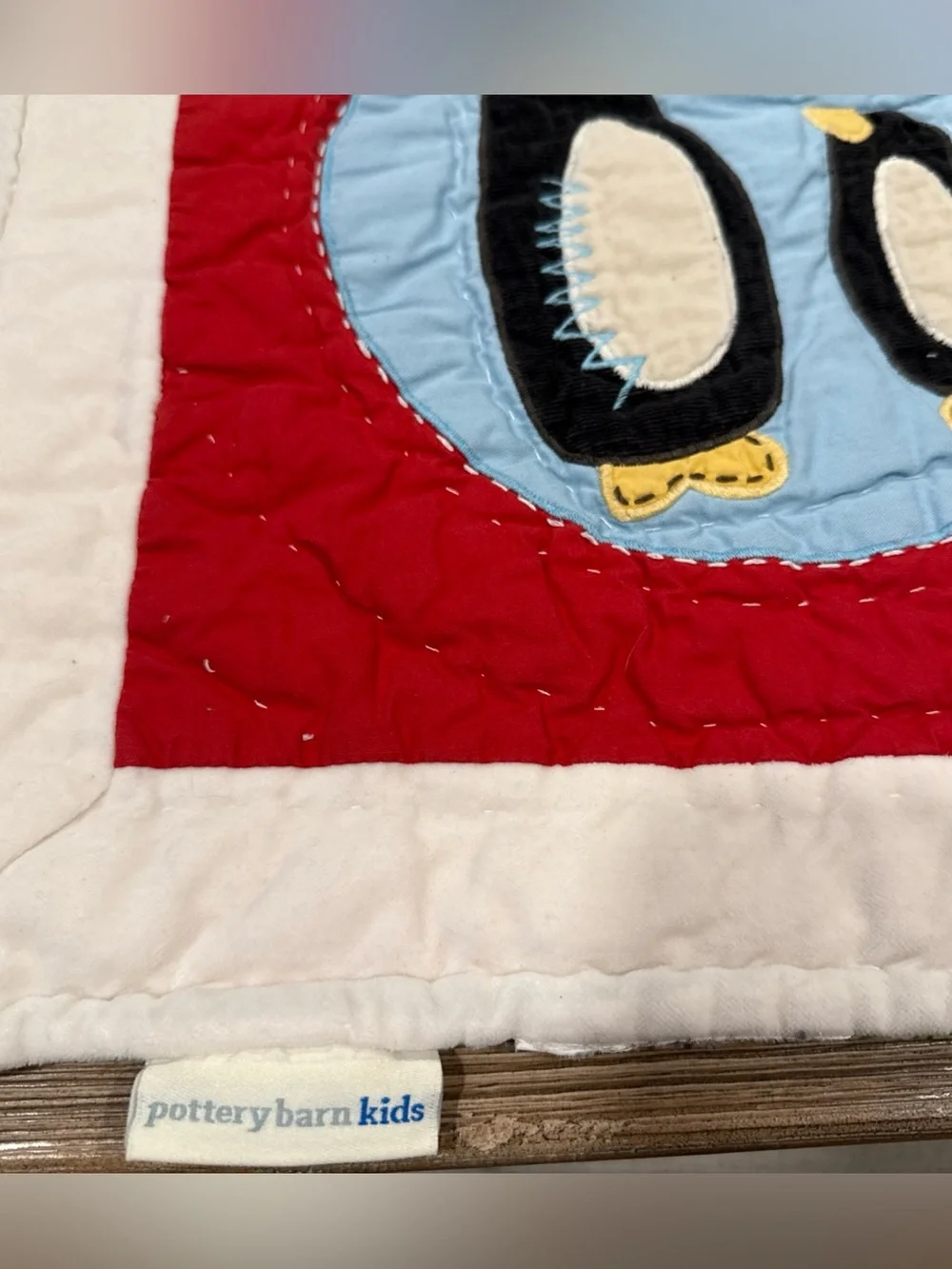 Pottery Barn Kids Reversible Christmas Quilt 48x35 Green Dot Santa VTG  Cotton